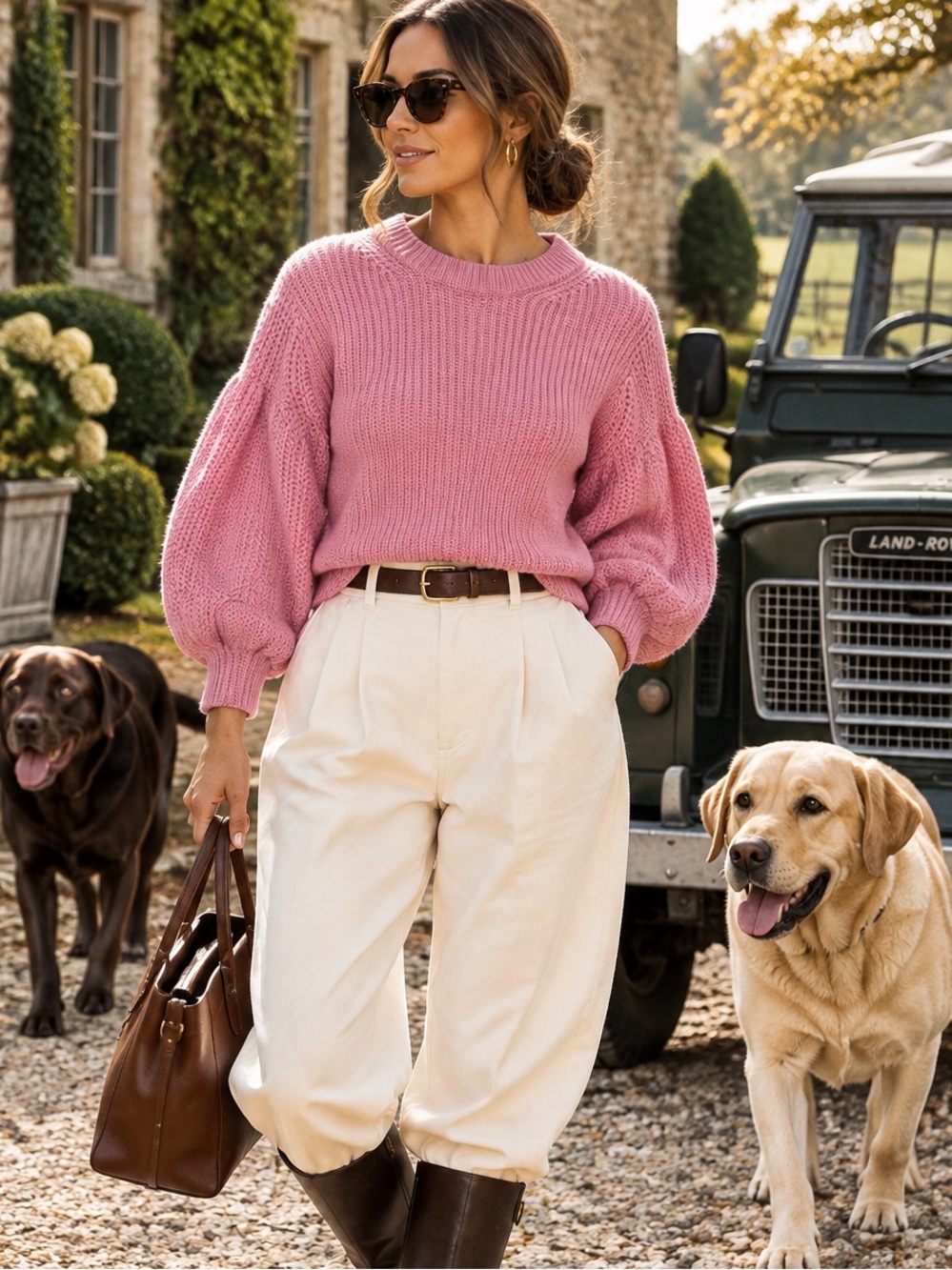 STAUD Pink Pointelle Balloon Sleeve Quiet Luxury Rib Knit Balletcore Sweater, S